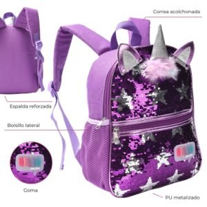 Mochila Hello Petit Unicornio Con Lentejuelas 22x30x10cm 12"