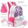 Mochila Think Happy Rainbow Holograma Con Llavero Y Letras De Lentejuelas 30x42,