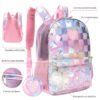 Mochila Think Happy Shine Damero Holograma Con Pompom Y Aplique Corazon 32x45x15