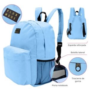 Mochila Lisa Klub-- Mode Espalda Reforzada Y Portanotebook Con Dos Cierres 52x15