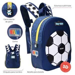 Mochila Hello Petit Termoformada Futbol Blue 12" (1)
