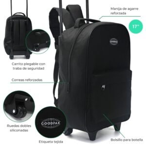Mochila Goodpak Con Carro Rueda Doble Negra 17" (1)