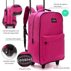 Mochila Goodpak Con Carro Rueda Doble Fuxia 17" (1)