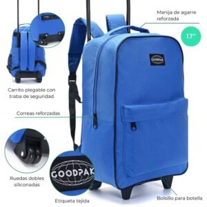 Mochila Goodpak Con Carro Rueda Doble Azul Francia 43x30x17 Cm 17" (1)
