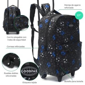 Mochila Goodpak Con Carro Rueda Doble Futbol 43x30x17 Cm 17" (1)
